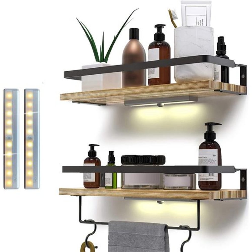 Floating Shelves, Set of 2 with Removable Towel Holder and Hooks
